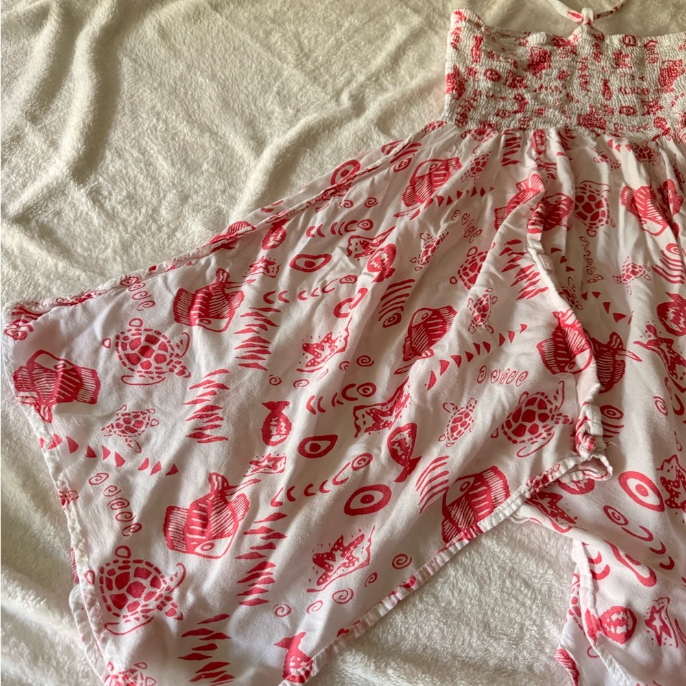 India Boutique Pink Turtles Starfish Seashells Summer Halter Dress Free Size - Picture 2 of 6